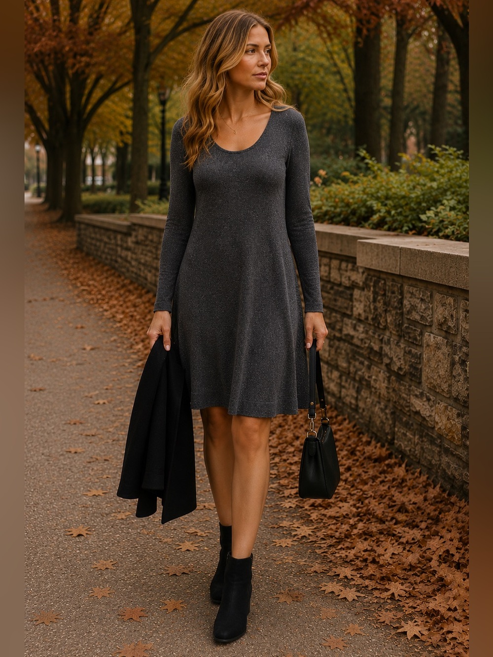 EILEEN FISHER Extra Fine Merino Wool Scoop Neck Knit Sweater Dress Sz M
